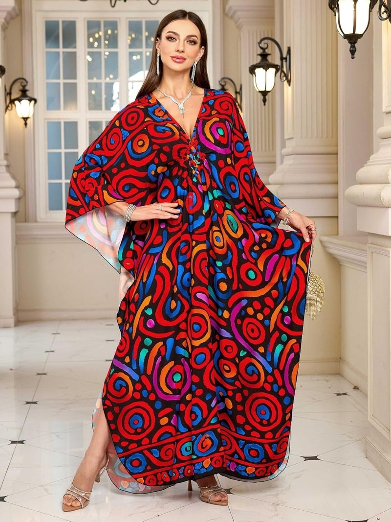 KEYLORTING Women’s Kaftan Beach Cover Up Dress Plus Size Summer Swimsuit Loungewear Maxi Dress - Image 3